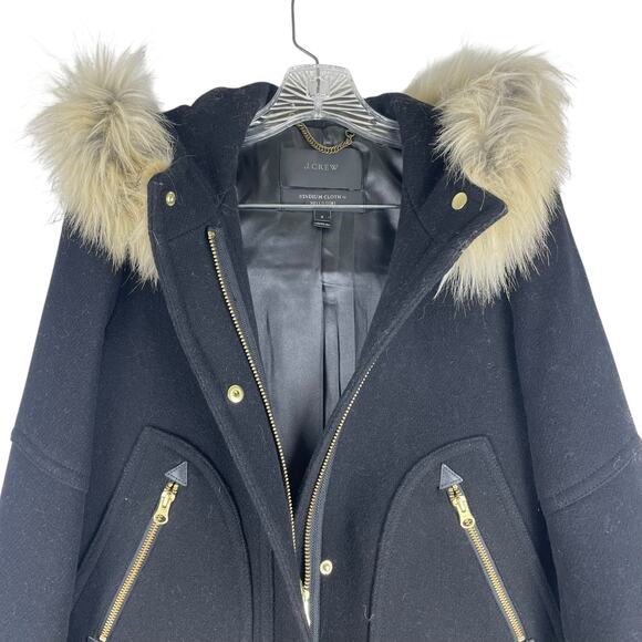 J. Crew Italian Stadium Cloth Wool Chateau Parka Coat Black Size 2 - Picture 4 of 9